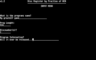 Disc Register atari screenshot